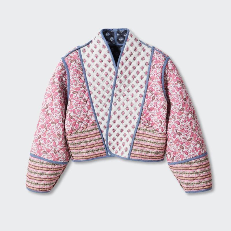 Reversible Patchwork Floral Print Quilted Jacket Padded
