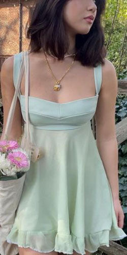 Y2K Casual Flowy Thick Strap Short Dress With Ruffles At The Bottom