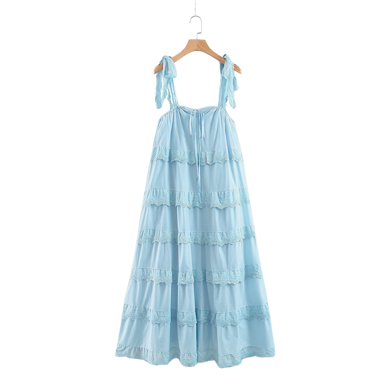 Casual Cotton Ruffle Strap Smocked Eyelet Mini Dress