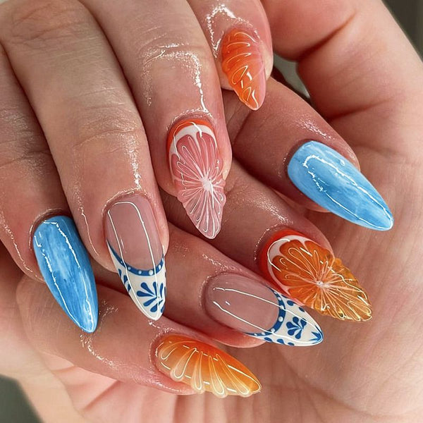3D Citrus Fruit Reusable Hand Painted Y2K Press On Nails