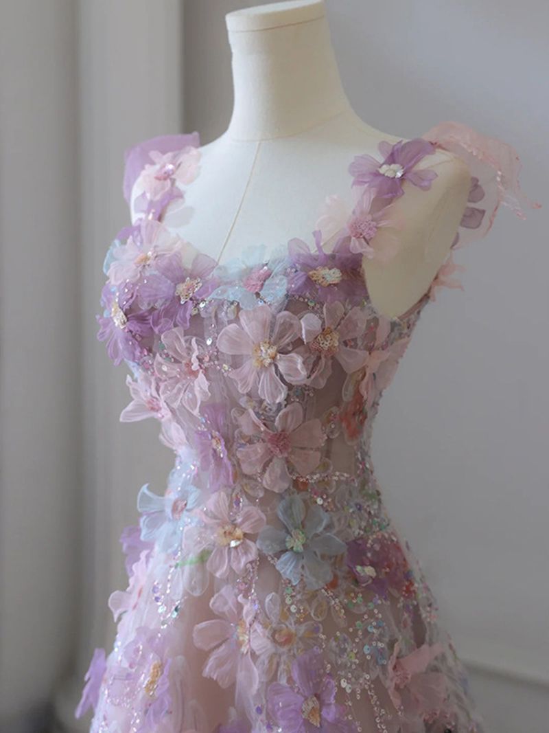 Aesthetic Pink Embroidery Full Length Sleeveless Princess Mesh Dress