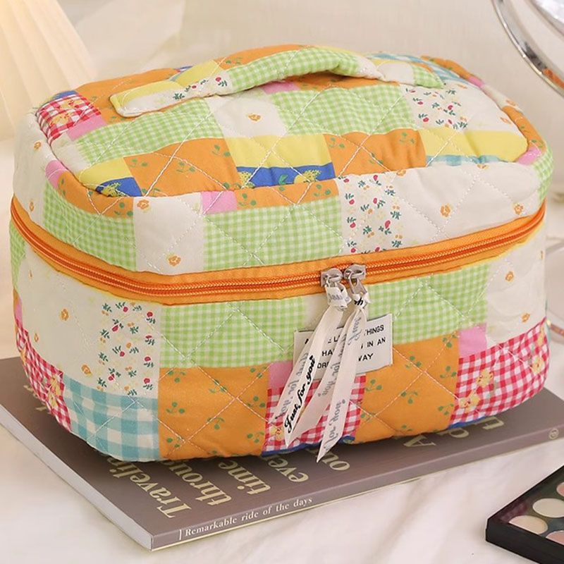 Cotton One Floral Quilted Makeup Bag Cosmetic Pouch For Travel