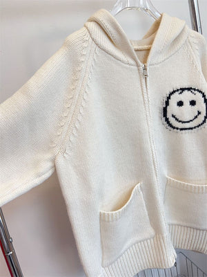 Cute Designer Smiley Face Zip Up Cardigan Sweater
