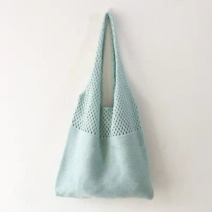 Boho Crochet Block Net Knitted Travel Tote Bags