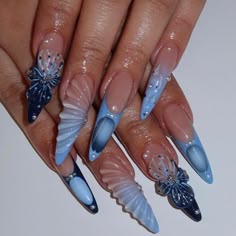 Blue Pointy Stiletto Nail