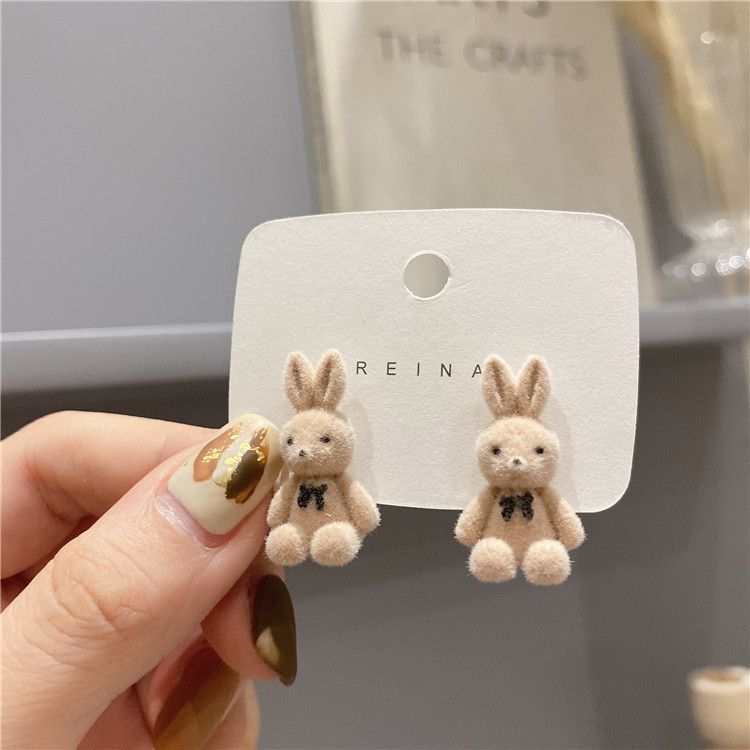 Aesthetic Fuzzy Flocking Cute Bunny Rabbit Stud Earrings