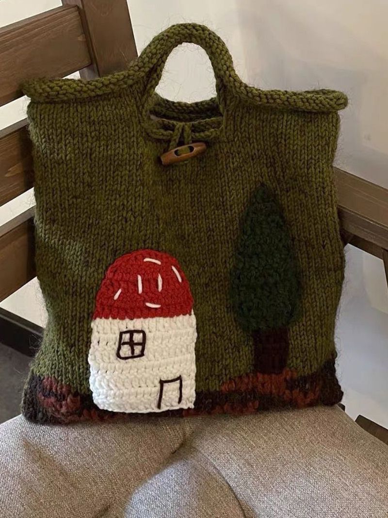 Cute Handmade Embroidered Crochet Knitted Handbag Mushroom Tote Bag