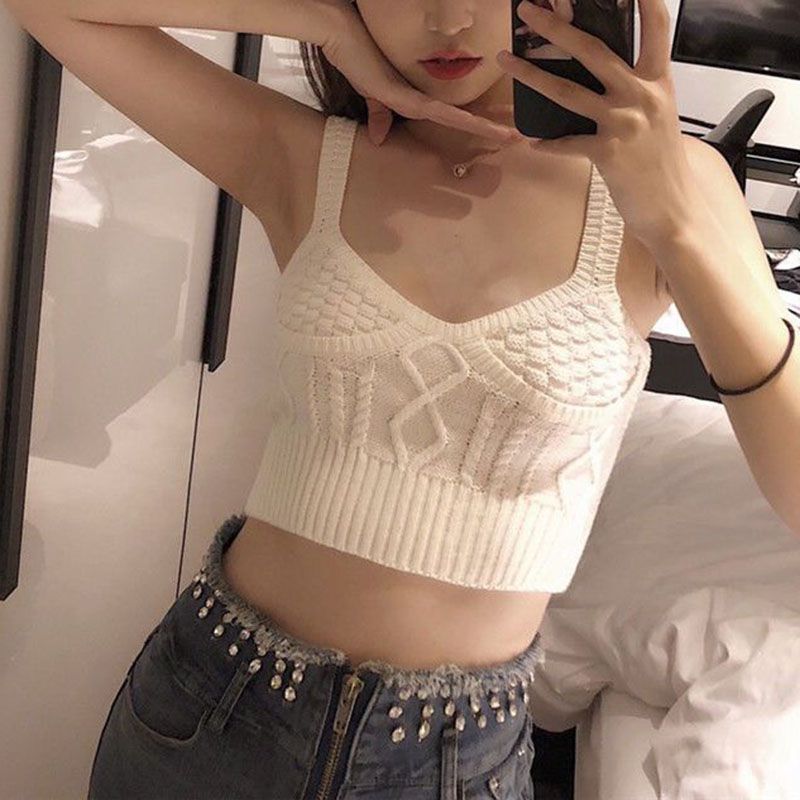 Braided Textured Rib Knit Cropped Tank Sleeveless Vest