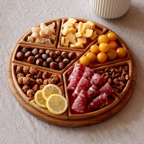 Puzzle Wooden Snack Serving Tray with Removable Platter Compartments
