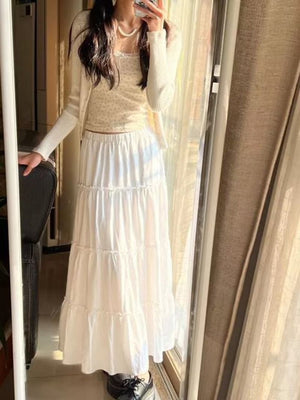 Boho Women's Ruffle Tiered Pull-On High Waisted Flare Midi Skirt