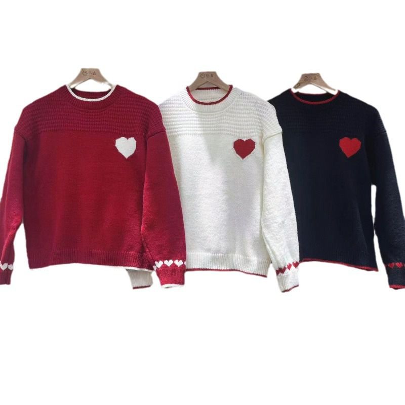 Waffle Textured Hearts Love Knit Sweater
