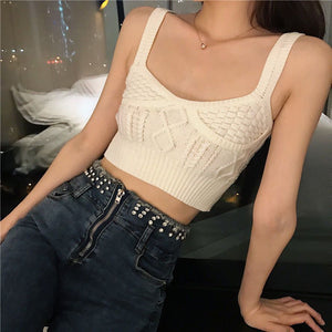 Braided Textured Rib Knit Cropped Tank Sleeveless Vest