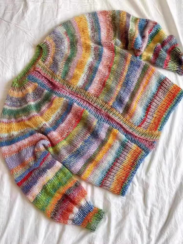 Cute Rainbow Striped V Neck Knit Holiday Cardigan Sweater