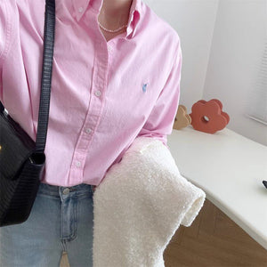 Oversized Relaxed Long Sleeve Button Front Shirt Womens
