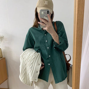 Oversized Relaxed Long Sleeve Button Front Shirt Womens