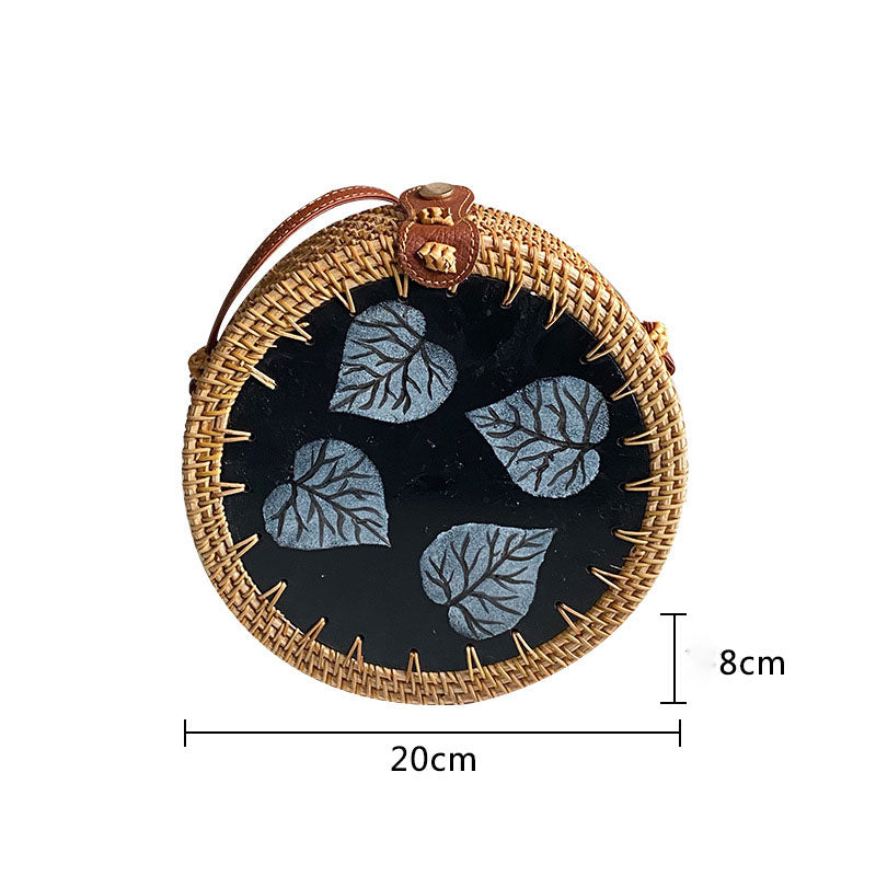 Bohemian Seashell Floral Round Rattan Purse Bali Clutch Shoulder Bag