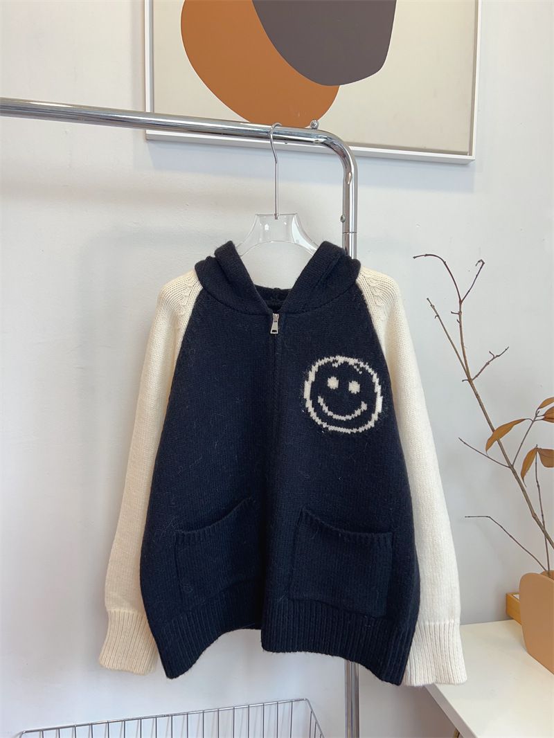 Cute Designer Smiley Face Zip Up Cardigan Sweater