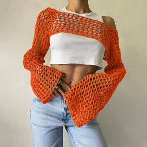 See Through Fish Net Crop Top Crochet Knit Cropped Blouse