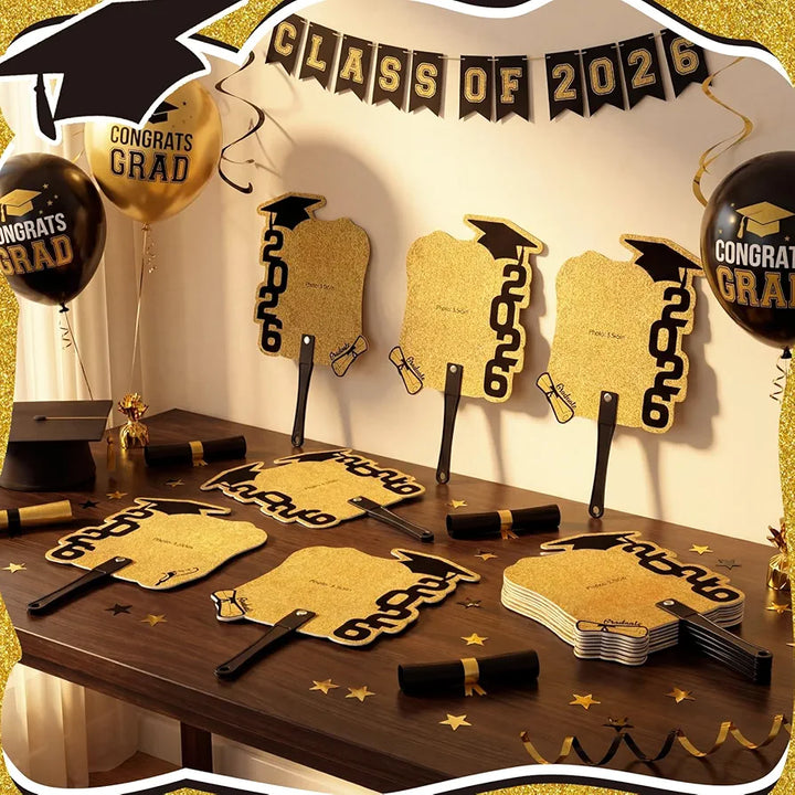 50 Pcs Custom Graduation Fans with Handle Double Sided Personalized ...