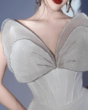 Angelcore White Butterfly Wing Shimmer Corset Party Dress