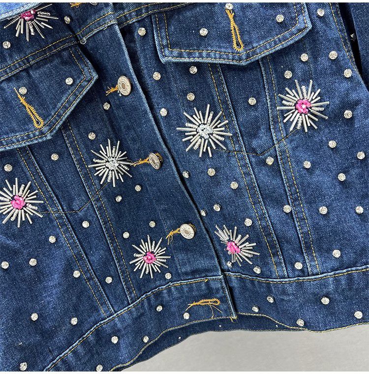 Vintage Diamonds Pearls Hand Beaded Evening Denim Jackets