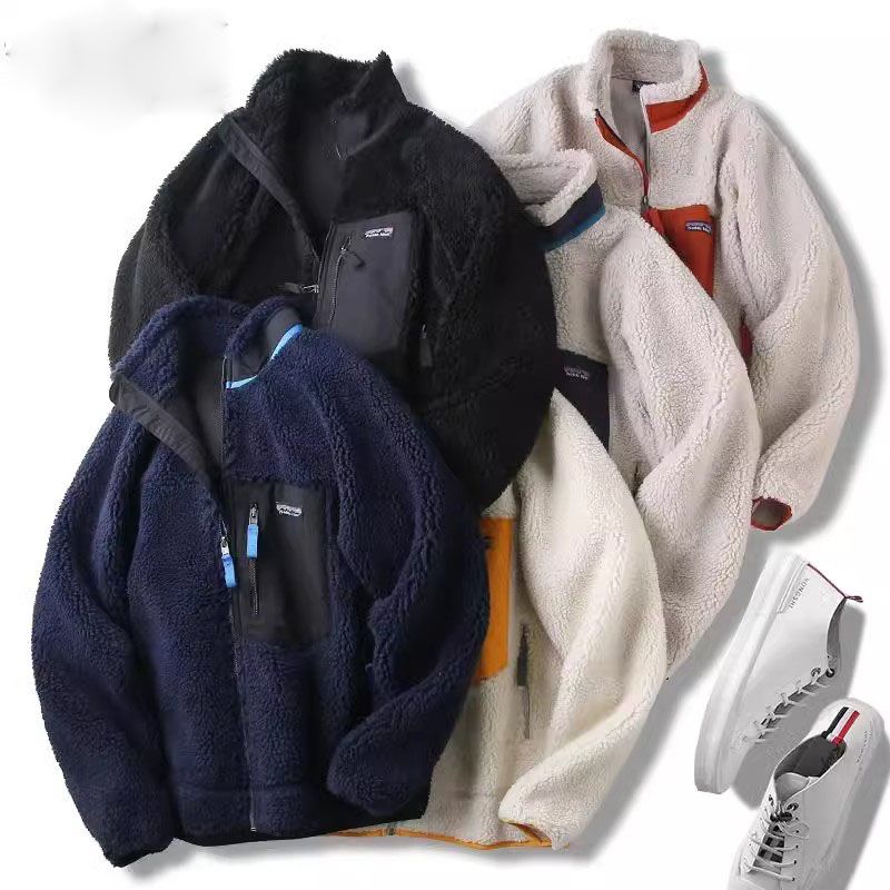 Classic Retro Deep Pile Fleece Jacket Brand-patch Stand-collar Recycled-polyester Sweatshirt