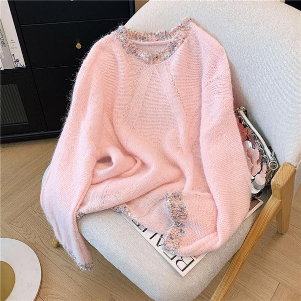 Wool Blend Rain Sweaters Women's Pink