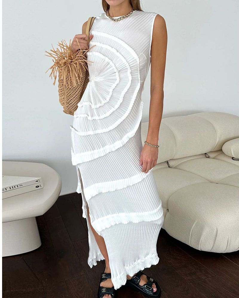 Exclusive Opal Ruffled Pleated Jersey Maxi Sun Dress – sunifty