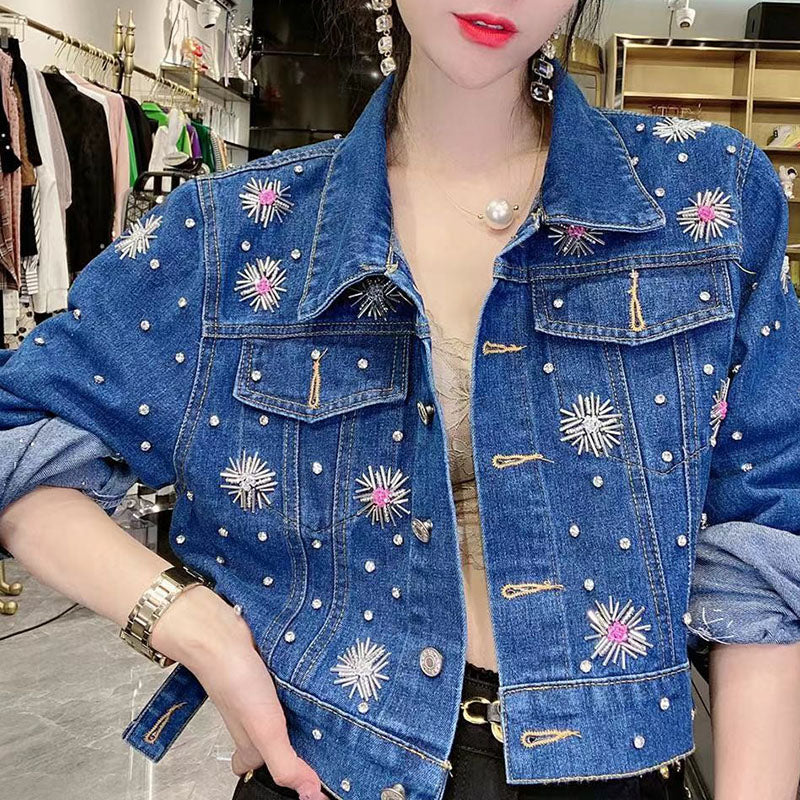 Vintage Diamonds Pearls Hand Beaded Evening Denim Jackets