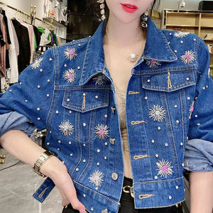 Vintage Diamonds Pearls Hand Beaded Evening Denim Jackets