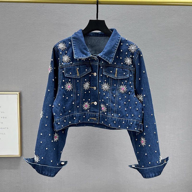 Vintage Diamonds Pearls Hand Beaded Evening Denim Jackets