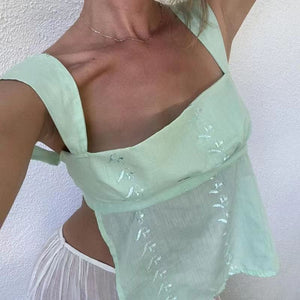 Honey Sweet Handmade Embroidered Sleeveless Tank Top Shirt