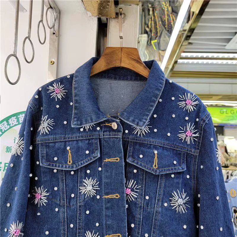 Vintage Diamonds Pearls Hand Beaded Evening Denim Jackets