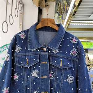 Vintage Diamonds Pearls Hand Beaded Evening Denim Jackets