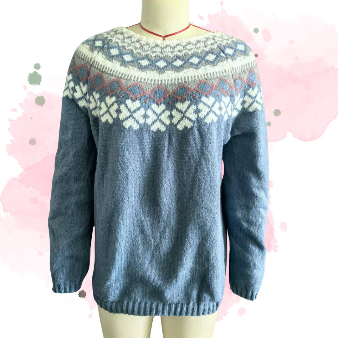 Retro Rainbow Contrast Jacquard Knit Round Neck Sweater