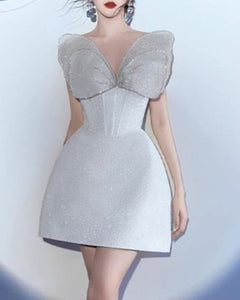 Angelcore White Butterfly Wing Shimmer Corset Party Dress