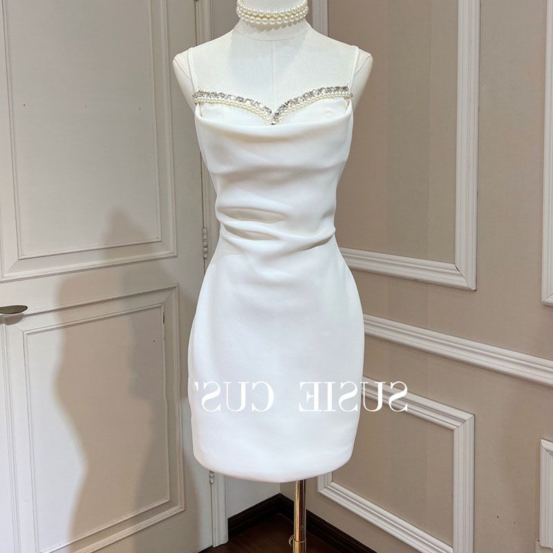 Sparkly Rhinestone Pearl Rehearsal Dinner Guest Dress