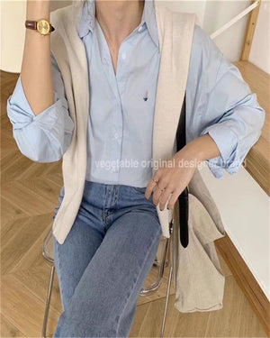Oversized Relaxed Long Sleeve Button Front Shirt Womens