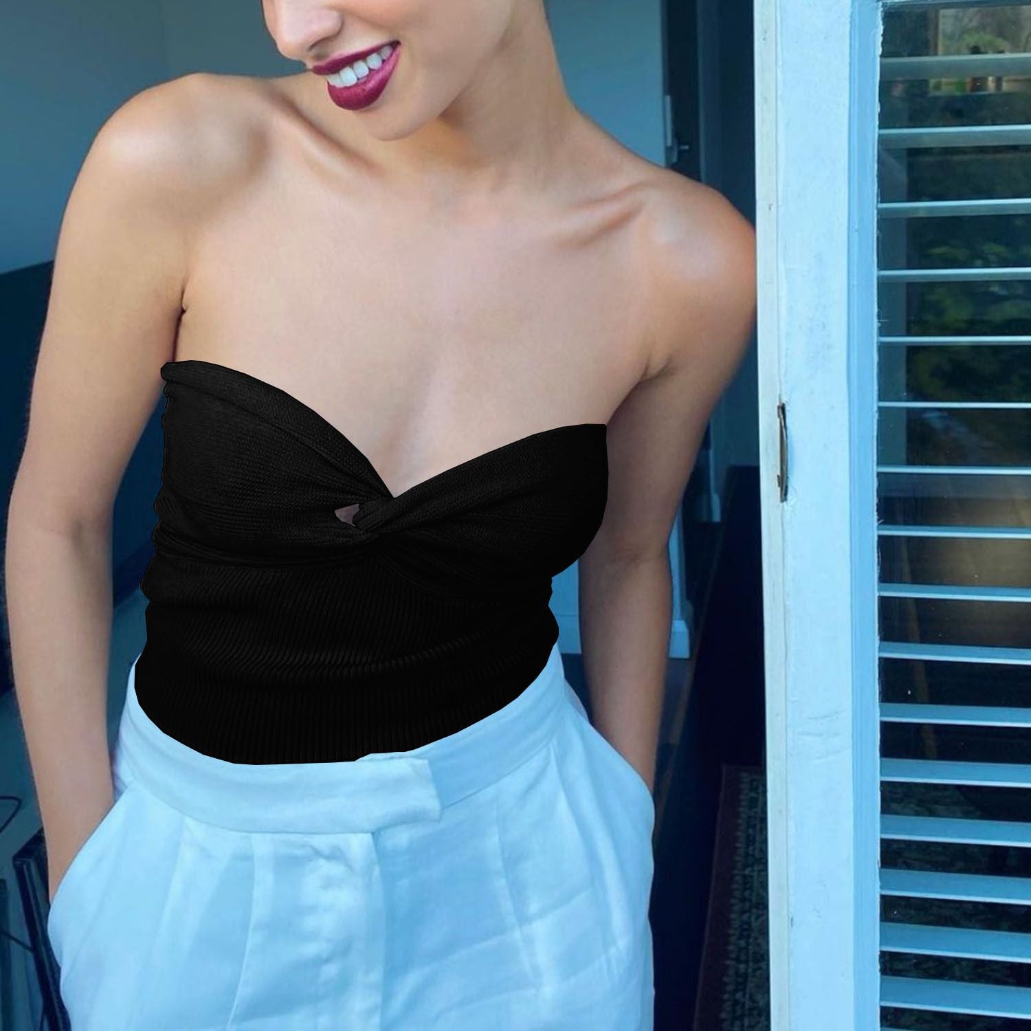 Comfy Ribbed Twisted Knit Bandeau Top Tube Bra Bandeau Bralette