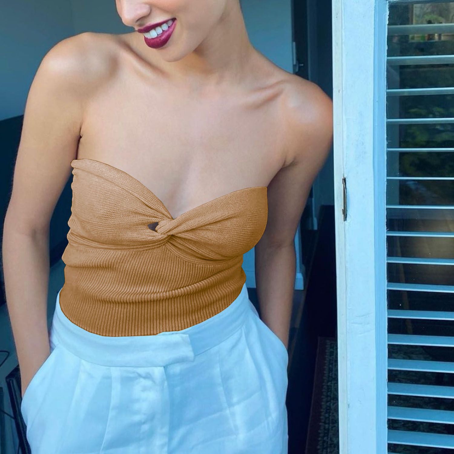 Comfy Ribbed Twisted Knit Bandeau Top Tube Bra Bandeau Bralette