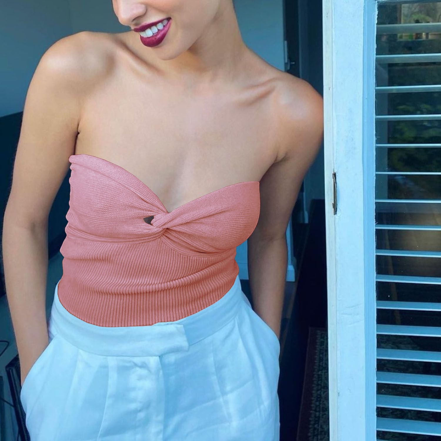 Comfy Ribbed Twisted Knit Bandeau Top Tube Bra Bandeau Bralette