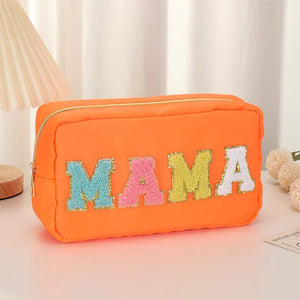 Fuzzy Letters Embroidered Faux Leather Makeup Cosmetic Bag