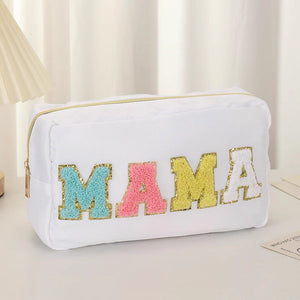 Fuzzy Letters Embroidered Faux Leather Makeup Cosmetic Bag