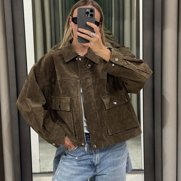 Suede Leather Bomber Jacket