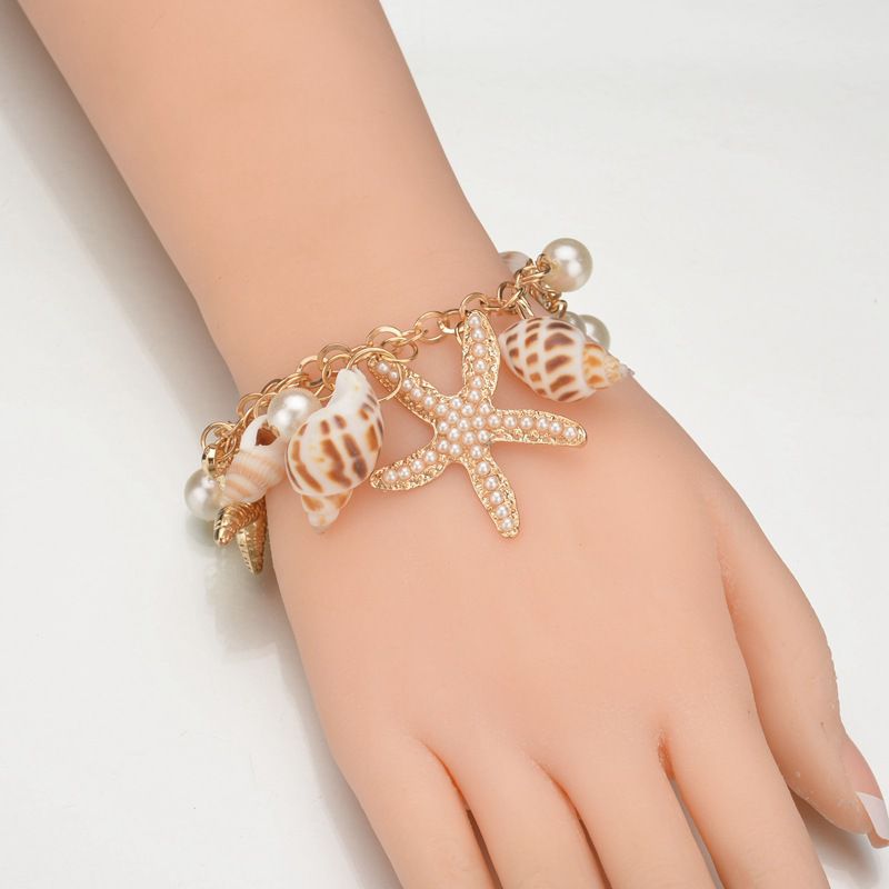 Boho Star Starfish Conch Shell Charm Multi-element Beach Bracelet Jewelry