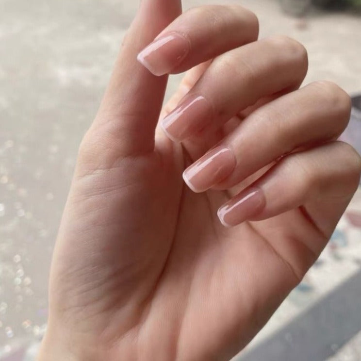 Nude Jelly French Tip Coffin Acrylic Nails