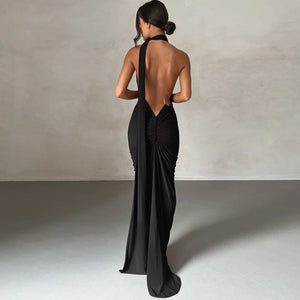 Formal One Shoulder Shirred Backless Maxi Dress Gown
