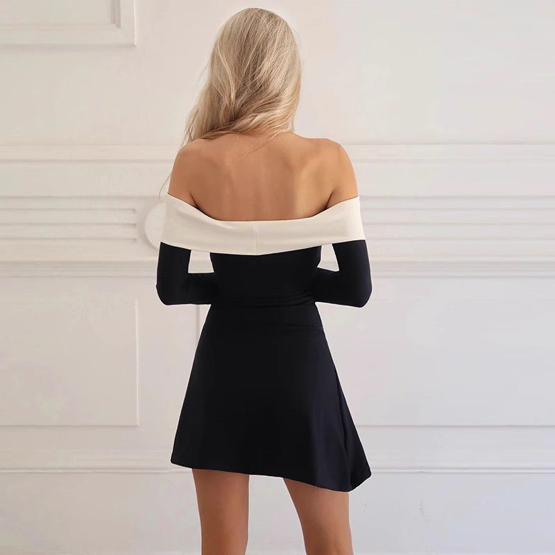 foldover off the shoulder skater cocktail dress Contrast Fold Over Off The Shoulder Mini Dress, S / Black