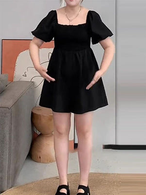 Slim Fit Skim Tummy Control Short Sleeve Black Dress