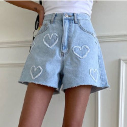 Cute Destroyed Washed Side Cut High Waisted Ripped Denim Shorts